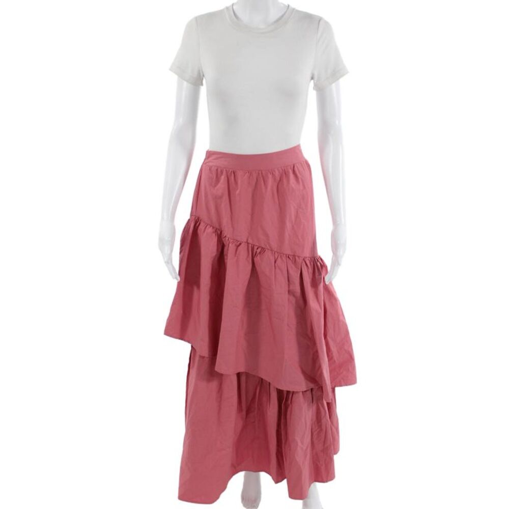 Sincerely Ours Womens Elastic Waisted Tiered Long Flare Skirt Pink Size S